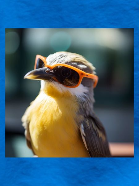 Vogel mit Orangen Sonnenbrillen