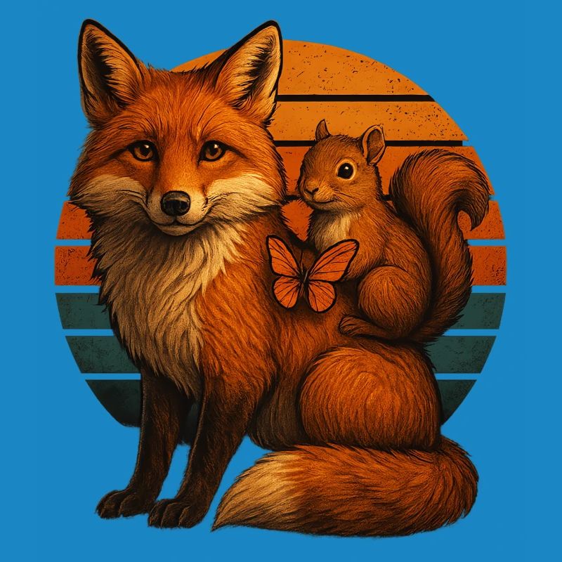 Fuchs Eichhörnchen Retro Tierfreunde