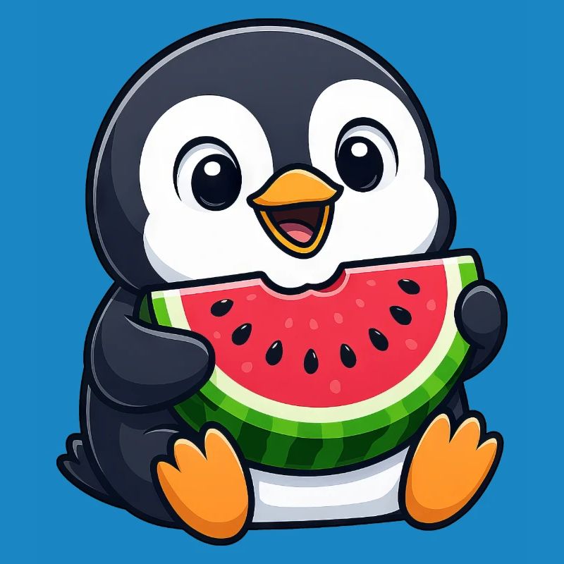Dessin animé drôle de Pingouin avec Melon Fruit d’Été