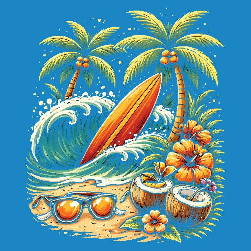 Surfboard on the beach illustration