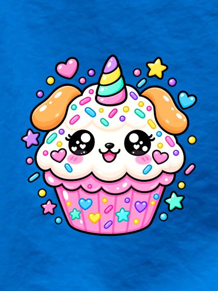 Leuchtender Kawaii-Einhorn-Cupcake