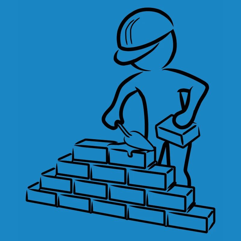 Construction worker with trowel, mortar and wall