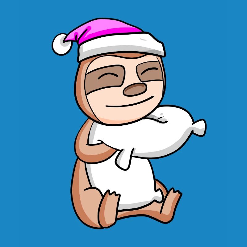 Sloth with pillow and sleeping cap