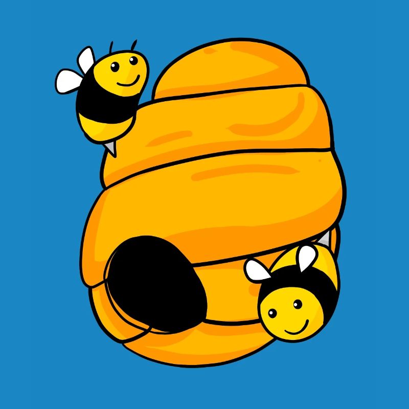 Bee nest with cute bees