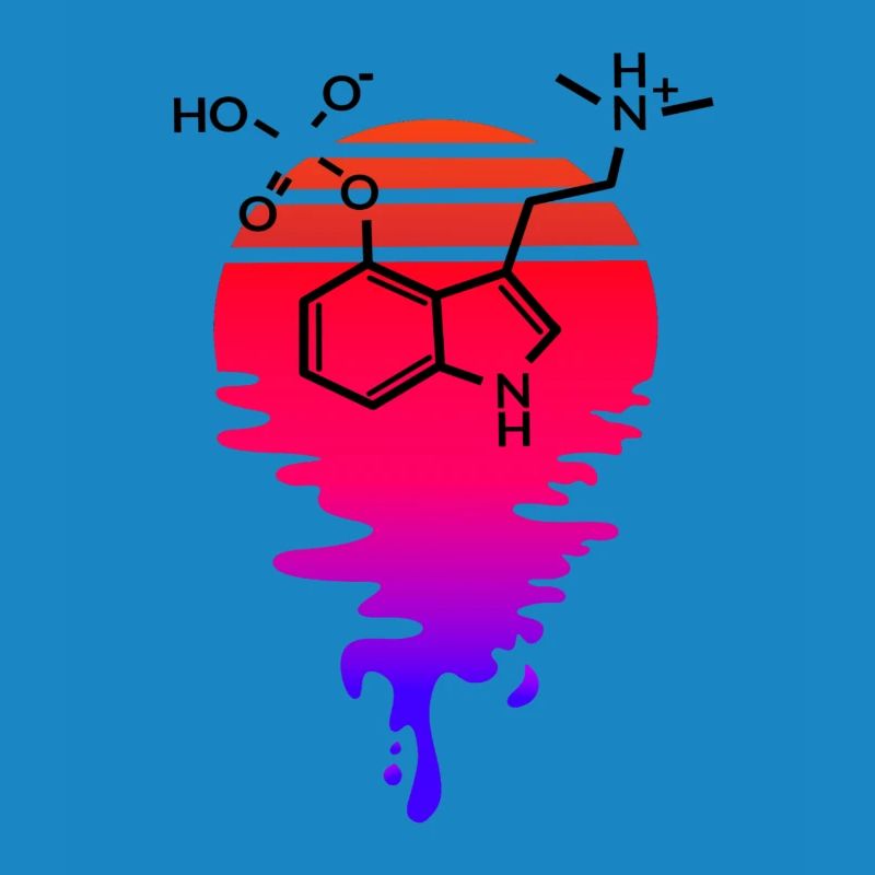 Psilocybin Molekül mit Retro Sunset