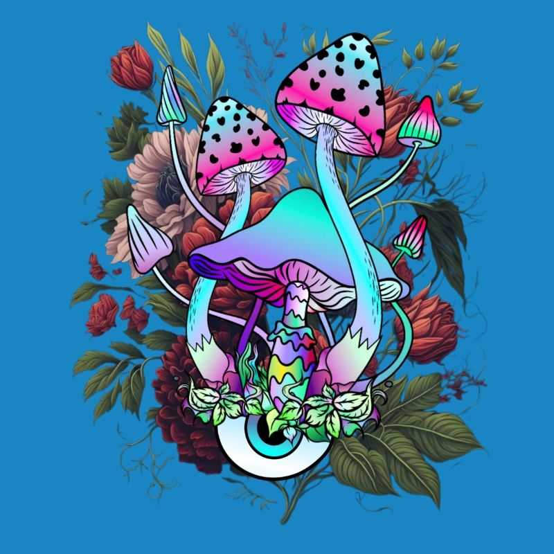Champignon psychédélique avec œil et fleurs