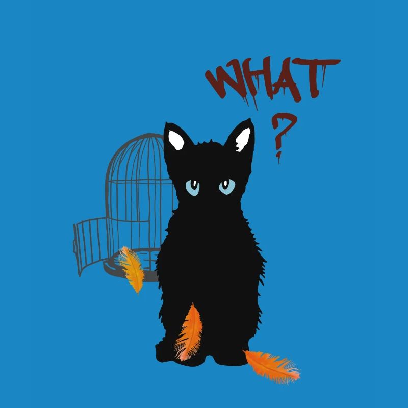 Petit chaton mignon noir et oiseau