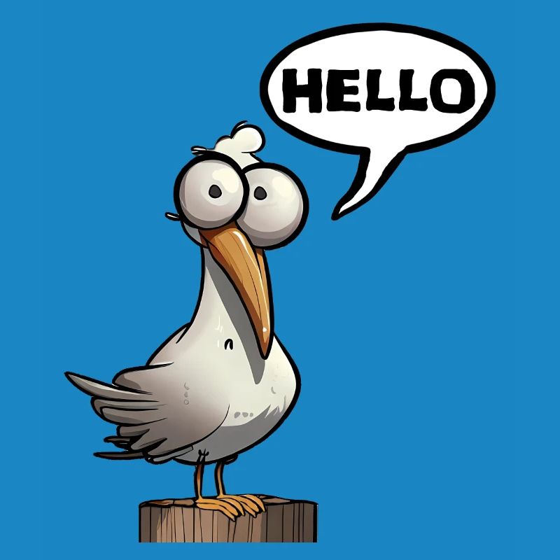 Humorous seagull with speech bubble