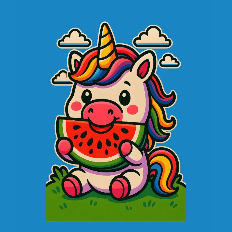 Licorne arc-en-ciel mangeant de la pastèque