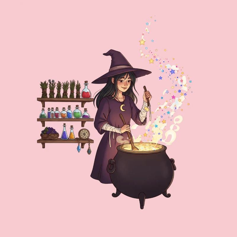 Magical witch casting spells