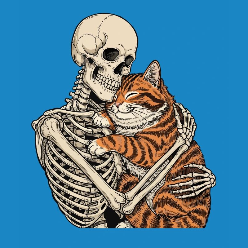 Skeleton Hugging Cat — Spooky Cat Skeleton Cuddle