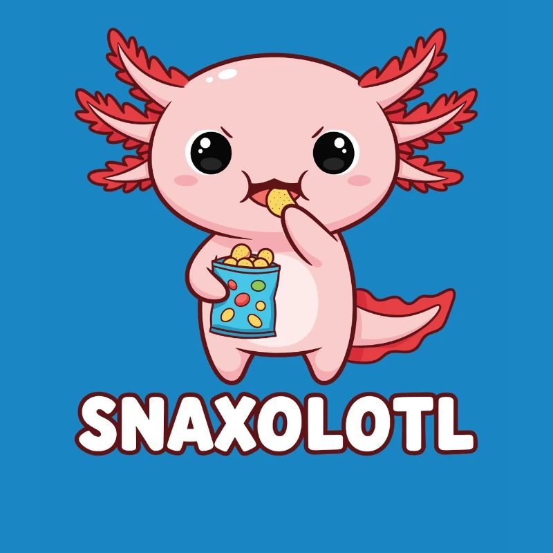 Mignon axolotl rose mangeant des chips