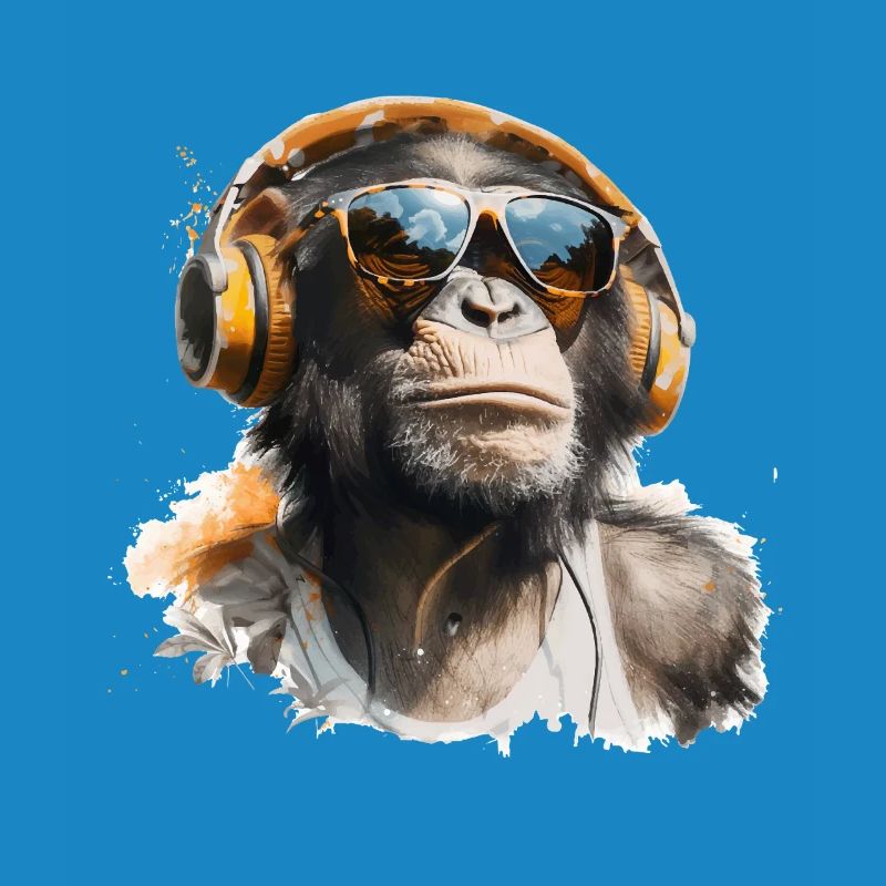 Affe mit Kopfhörern und Sonnenbrille