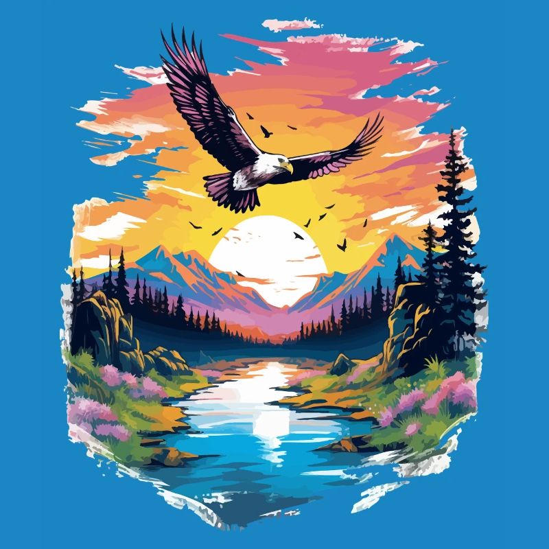 Sunset hawk over wilderness