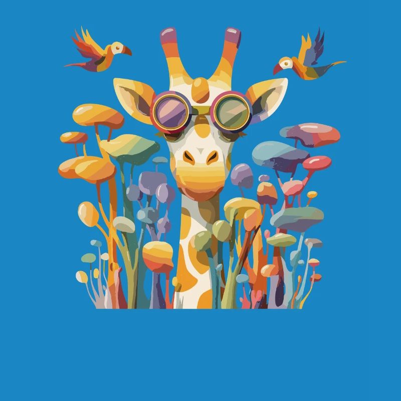 Girafe dans un jeu de couleurs avec une forêt de champignons