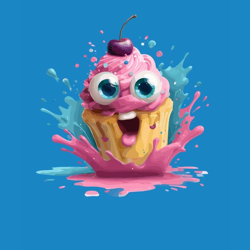 Cupcake coloré avec un visage