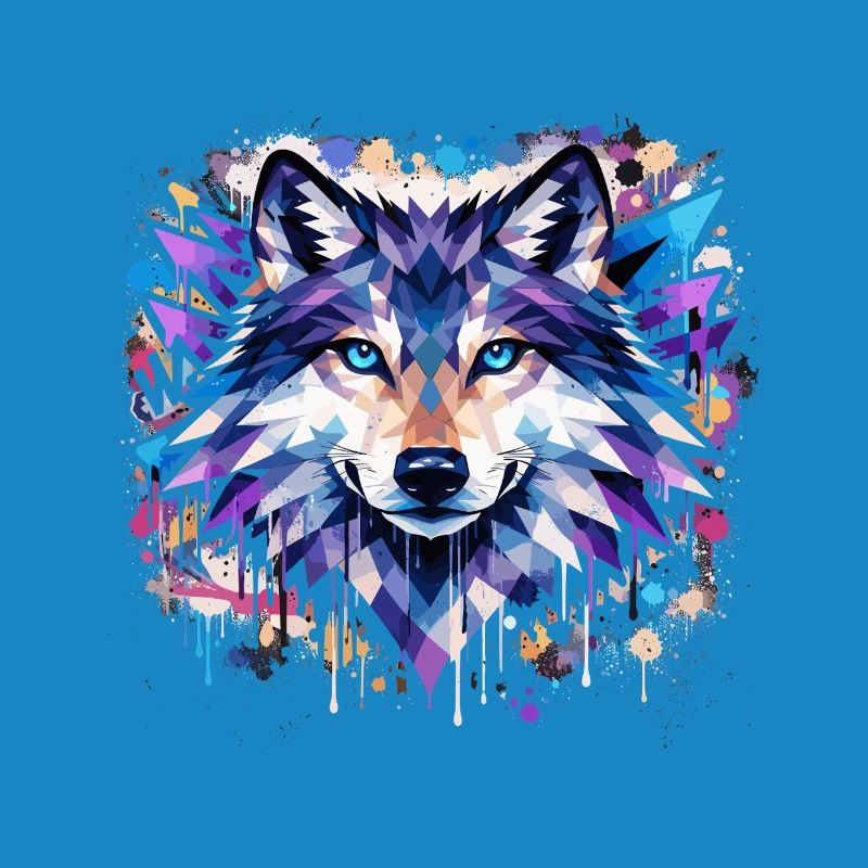 Polygon Wolf Graffiti – Bunter Wolf Kopf Urban Art