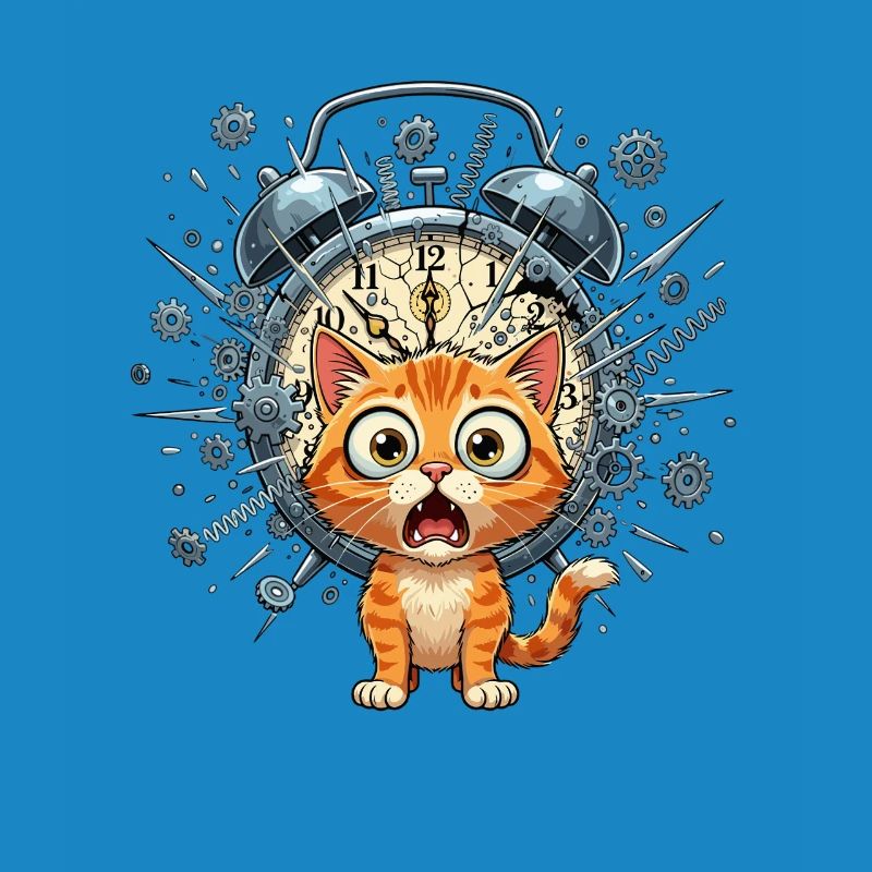 Steampunk cat in front of clockwork