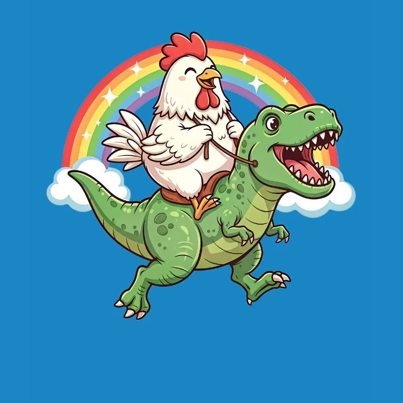 Chicken Riding T-Rex Dinosaur Rainbow
