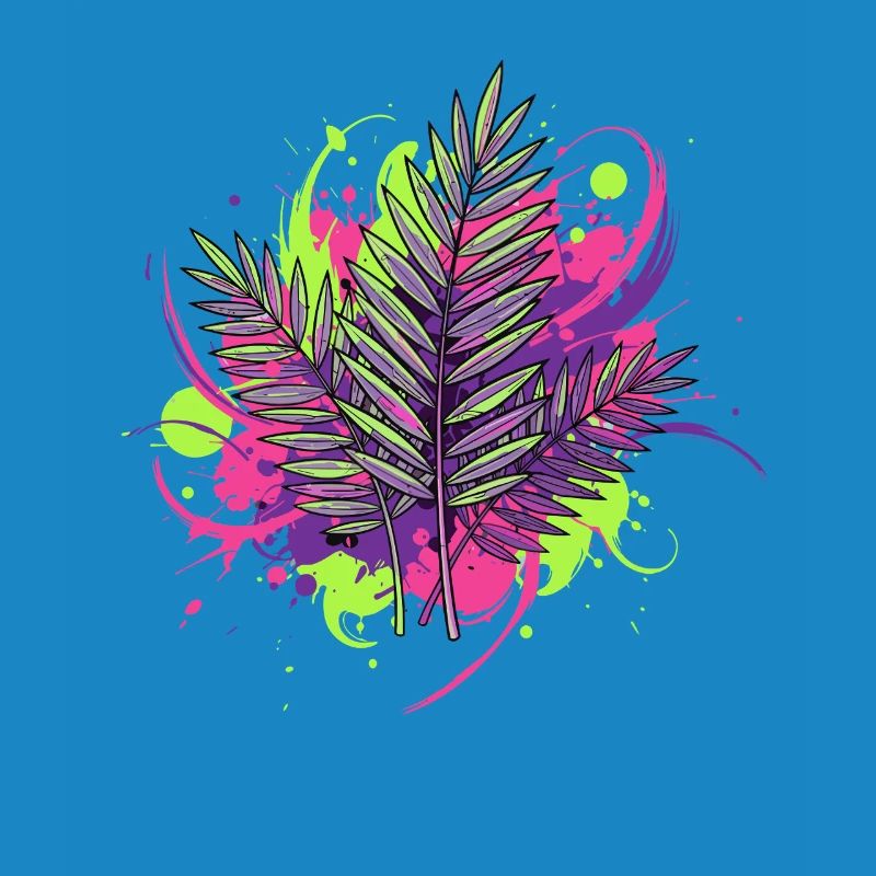 Neon Tropical Leaf with Paint Splashes