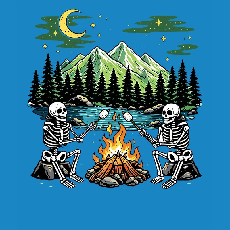 Camp de camping nocturne Marshmallow au feu de camp Skeleton
