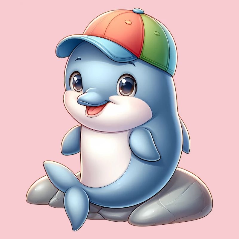 Fröhlicher Delfin mit Regenbogenkappe