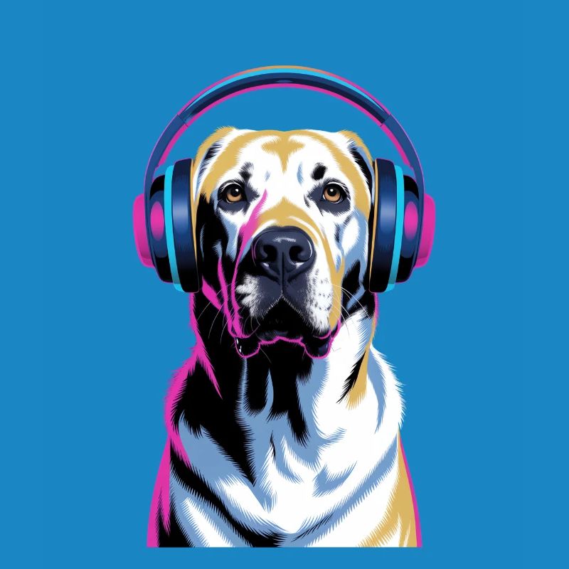 Labrador mit Kopfhörern