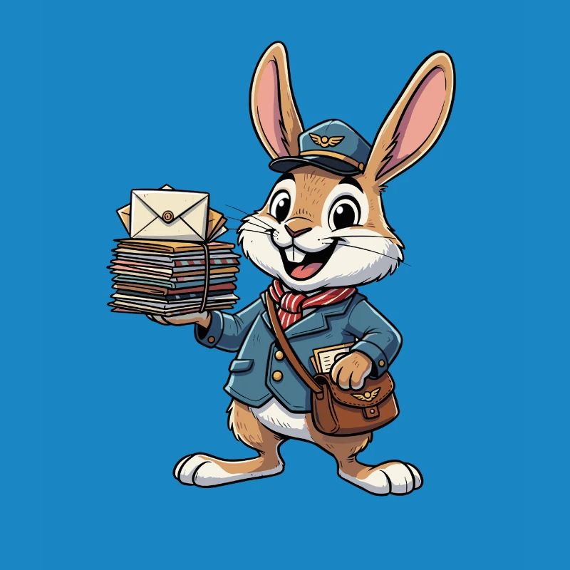 Hase als Postbote mit Briefstapel