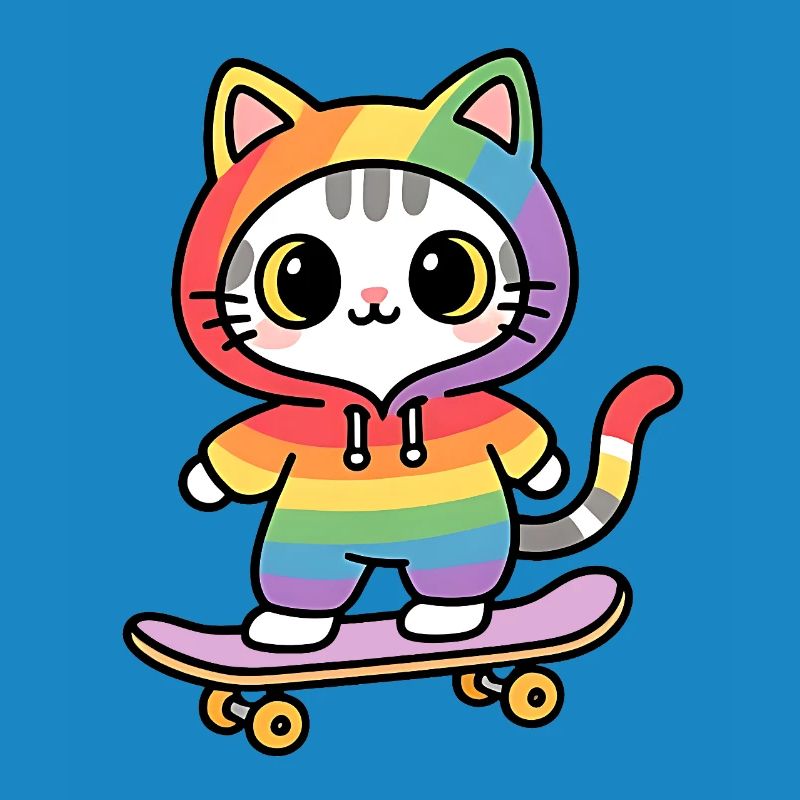 Rainbow cat on skateboard