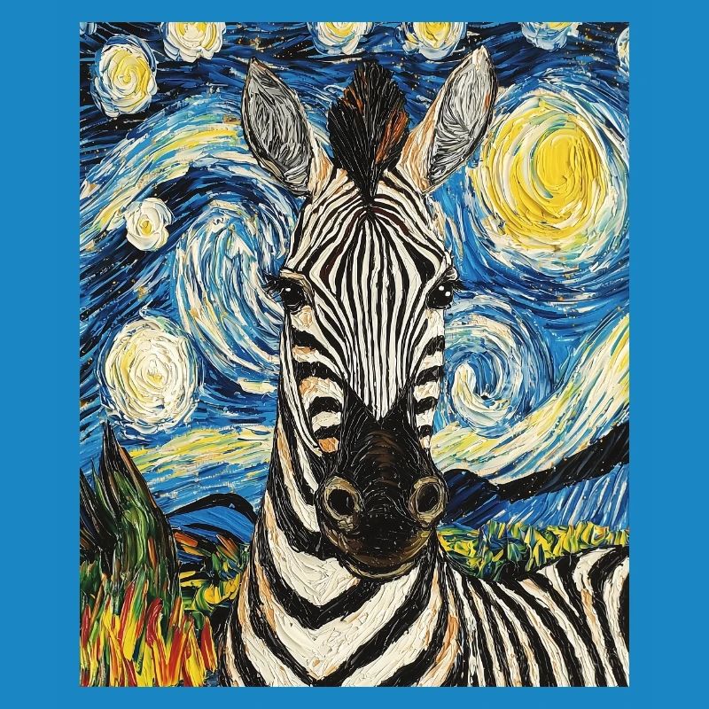 Zebra Van Gogh Style Starry Night