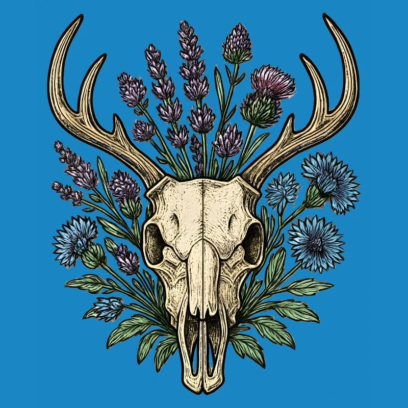 Os de cerf avec couronne de fleurs