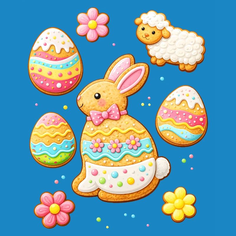 Ensemble de biscuits de Pâques avec illustration de lapin et agneau
