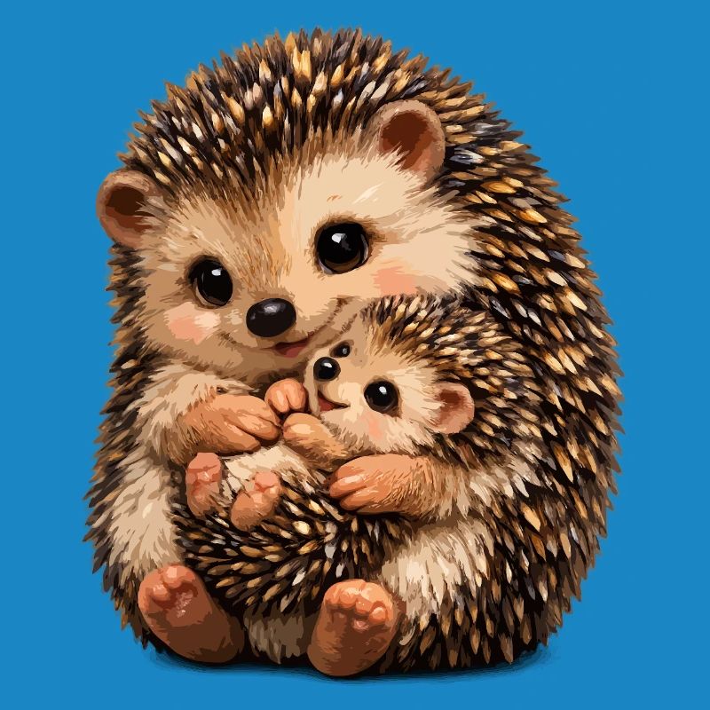 Illustration de câlins entre mère et bébé hérisson