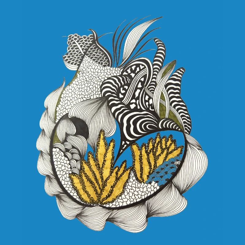 Black and White Leaf Pattern Yellow Accent