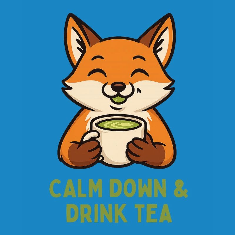 Fox relaxing drinking tea