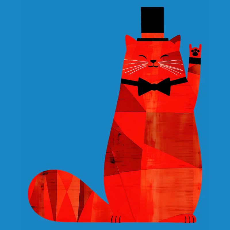 Chat rouge avec nœud papillon et haut-de-forme
