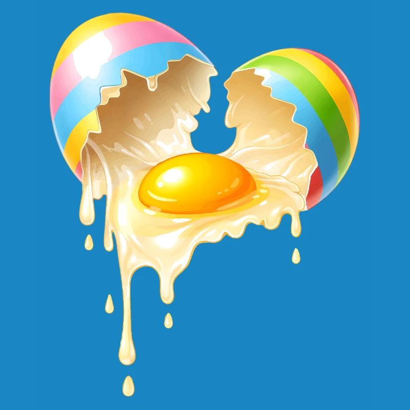 Broken Easter egg with flowing egg yolk