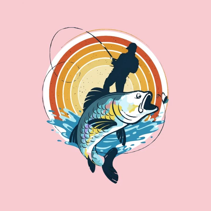 Pêcheur et poisson géant dans le cercle du soleil