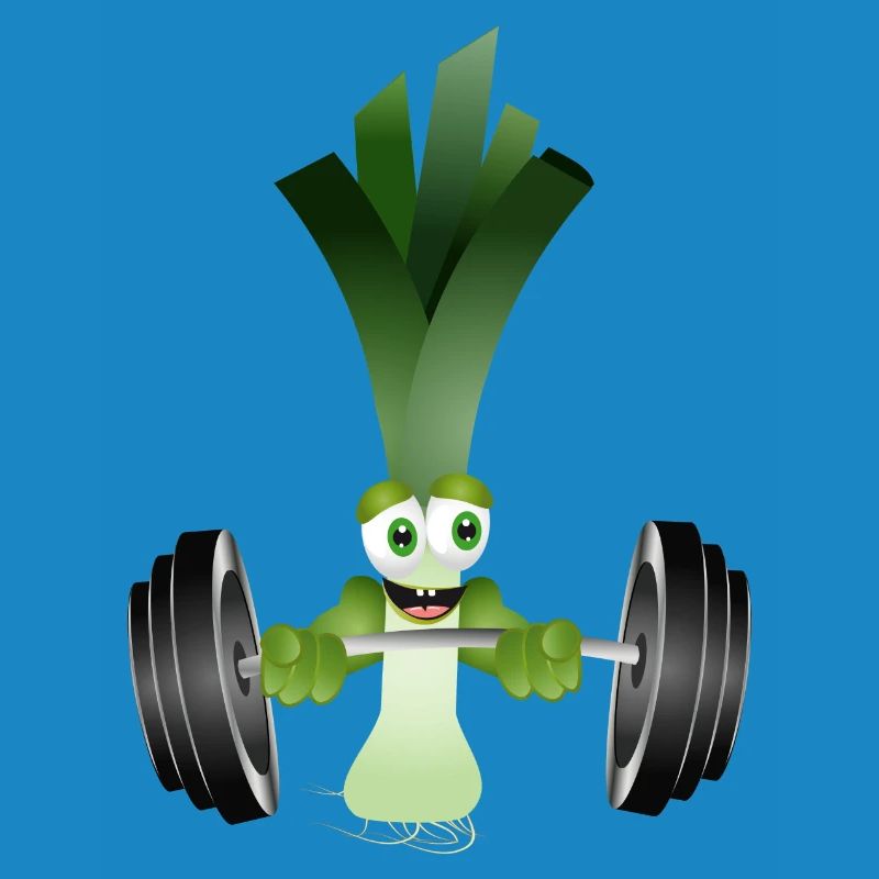 A stick of leeks with a dumbbell while exercising