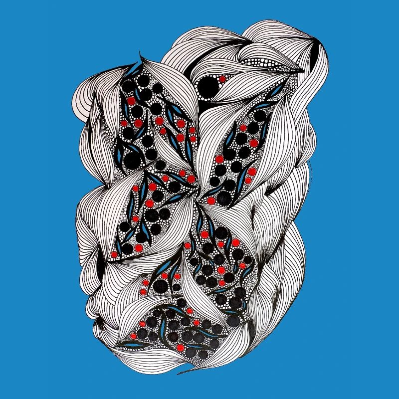 Black and white leaf pattern with red berries