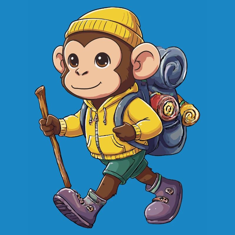 Cute Monkey Hiking Camping Adventure Backpacker
