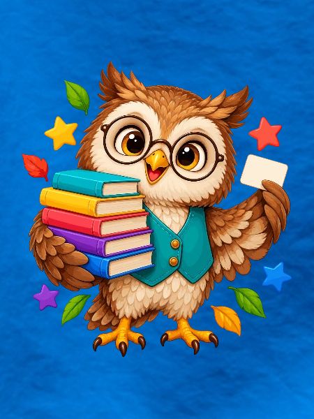 Lernende Eule mit Büchern