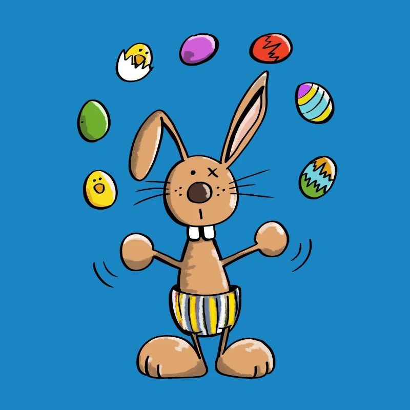 Easter bunny juggles colorful easter eggs - easter