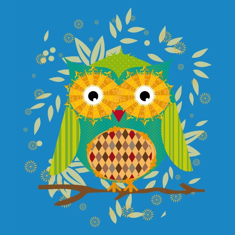 kunstvoll gestaltete Eule mit Patchwork-Muster