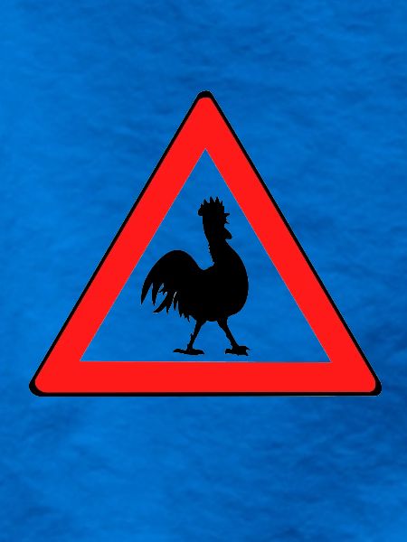 Hühnerwarnschild mit Humor