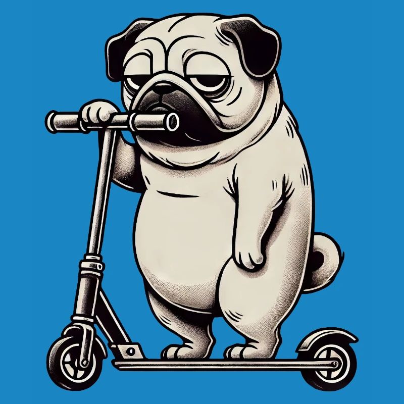 Lustiger Mops Roller Scooter Kickroller Grumpy