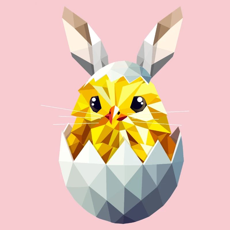 Geometric Easter chick in egg with bunny ears
