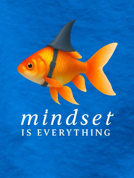 Mindset Goldfisch mit Helm, Motivationsspruch