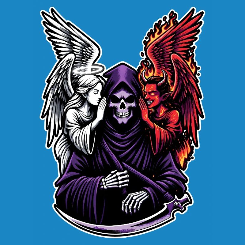 Sensenmann mit Engel und Dämon