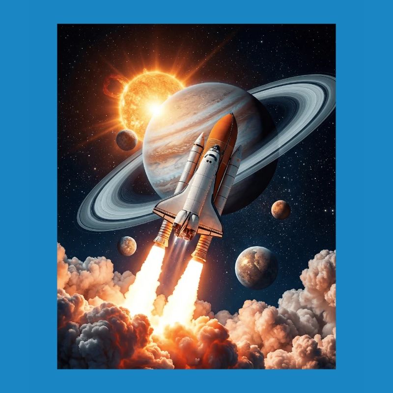 Fusée à travers les anneaux de Saturne dans l’espace